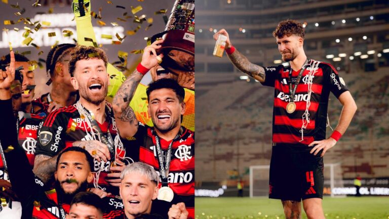Léo Pereira celebra título da Libertadores ao lado de medalhista olímpica